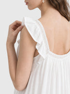 Flutter-Sleeve Button Cotton A-line Mini Dress