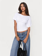 Flutter Sleeve Asymmetric Neck Slim T-Shirt