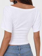 Flutter Sleeve Asymmetric Neck Slim T-Shirt
