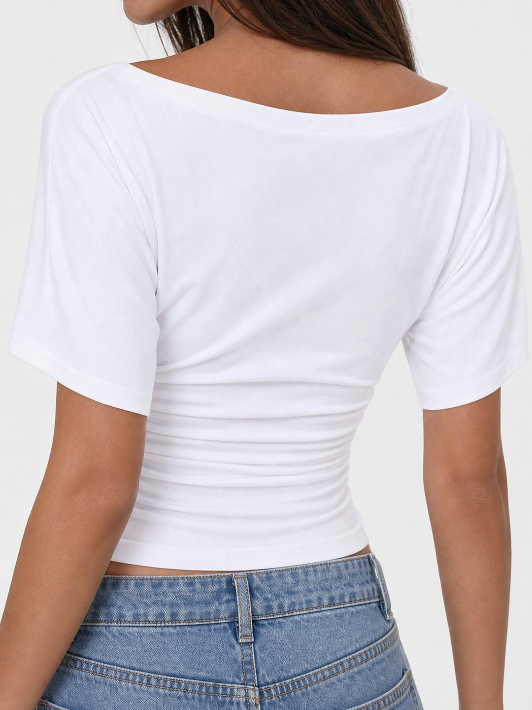 Flutter Sleeve Asymmetric Neck Slim T-Shirt