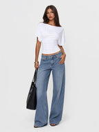 Flutter Sleeve Asymmetric Neck Slim T-Shirt