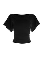 Flutter Sleeve Asymmetric Neck Slim T-Shirt
