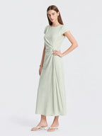 French Lyocell Ruched Tie Waist Midi Dress