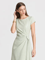 French Lyocell Ruched Tie Waist Midi Dress