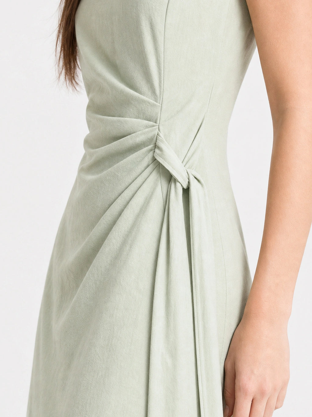 French Lyocell Ruched Tie Waist Midi Dress