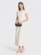 French Lyocell Ruched Tie Waist Midi Dress