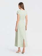 French Lyocell Ruched Tie Waist Midi Dress