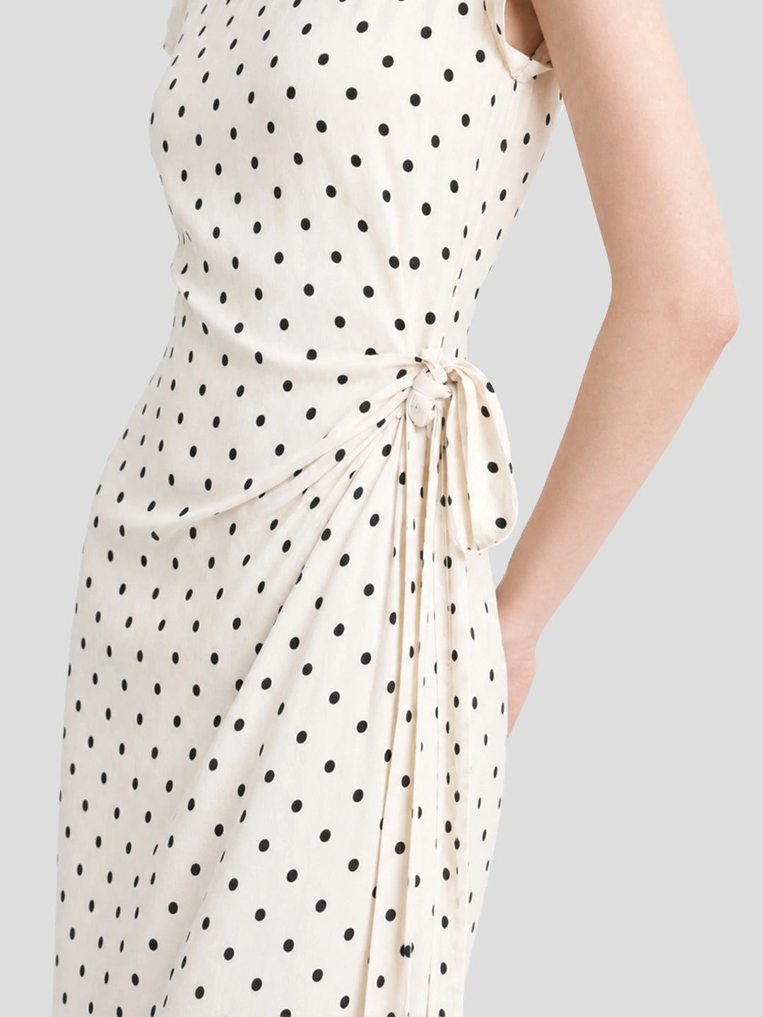 French Polka Dot Tie Waist Slit Midi Dress