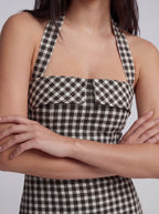 Gingham Halter Bodycon Midi Dress