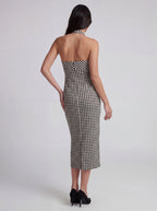 Gingham Halter Bodycon Midi Dress
