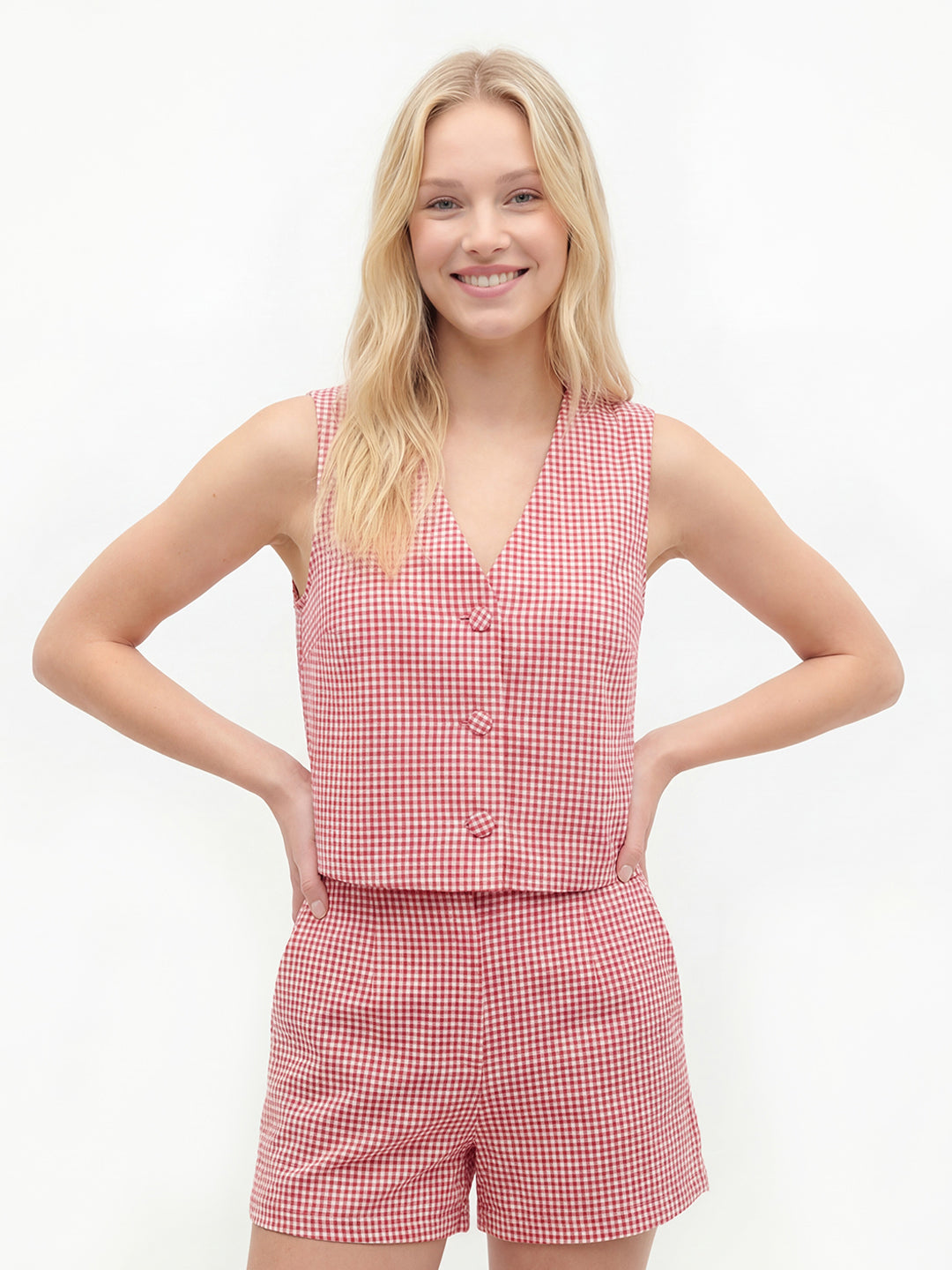 Gingham Linen Vest Set Secondary image
