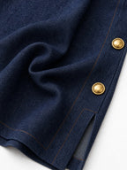 Gold Button Slit Denim Mini Dress