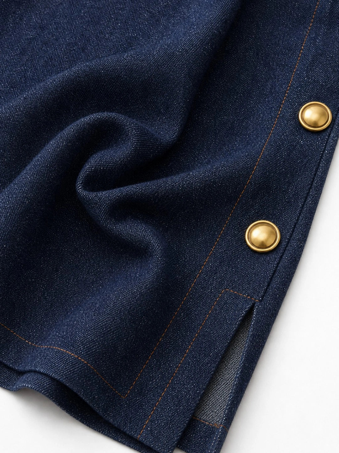 Gold Button Slit Denim Mini Dress