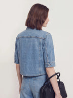 Half Sleeve Cropped Denim Jacket