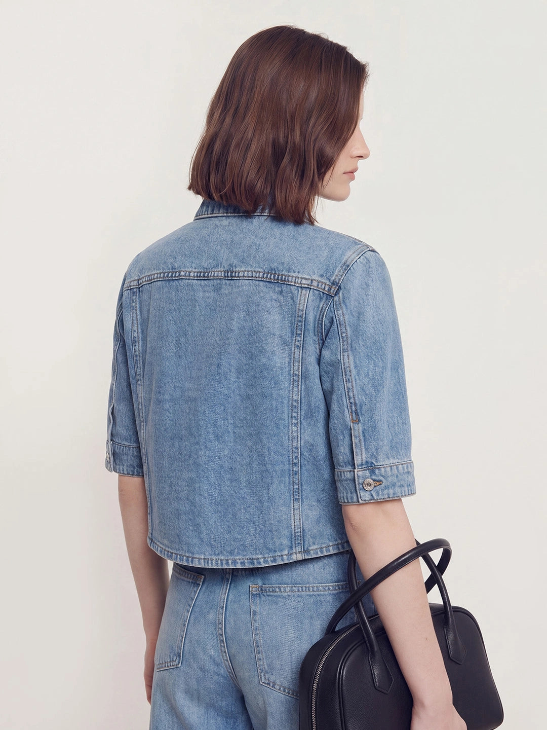 Half Sleeve Cropped Denim Jacket