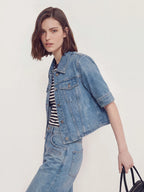 Half Sleeve Cropped Denim Jacket