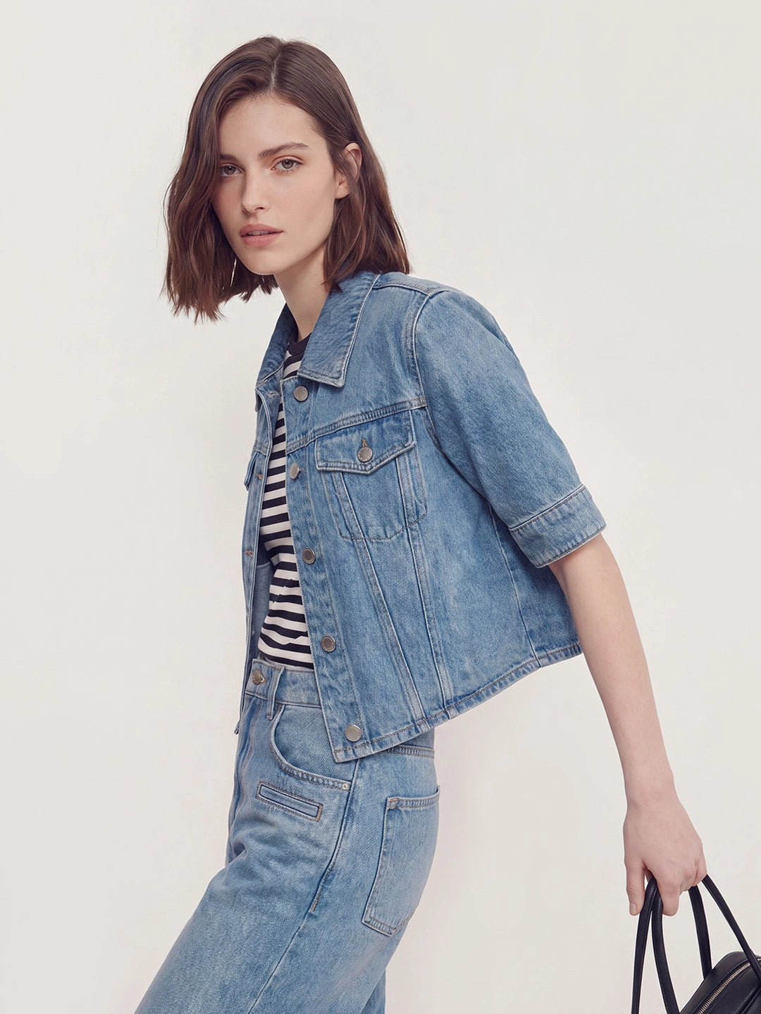 Half Sleeve Cropped Denim Jacket