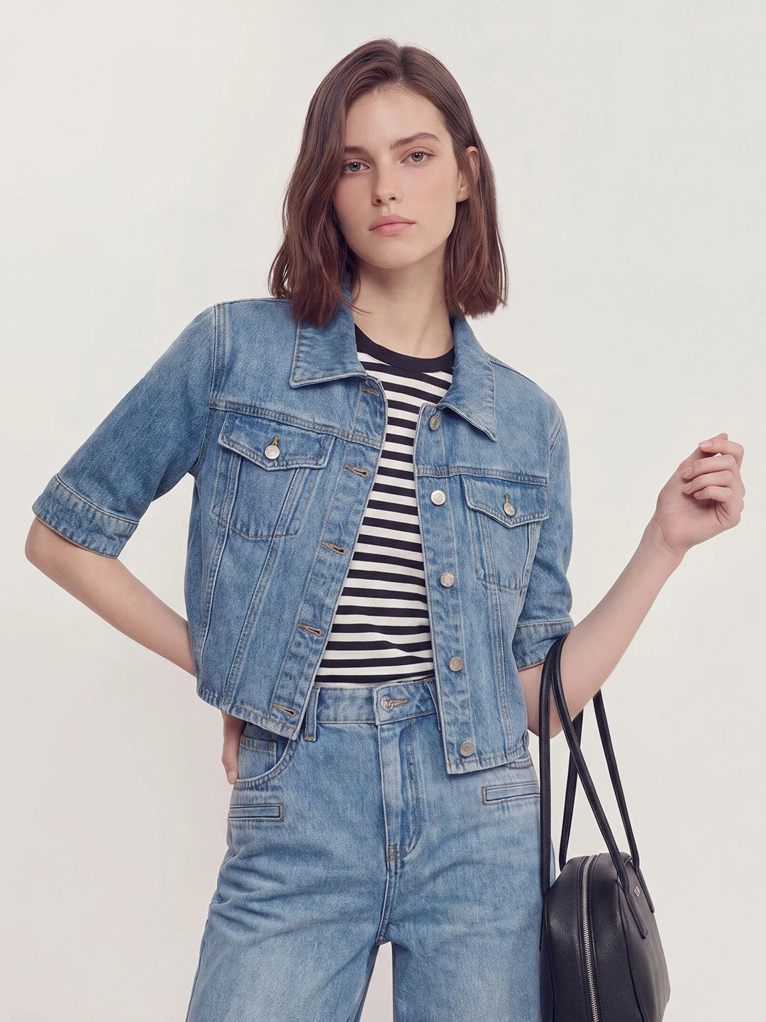 Half Sleeve Cropped Denim Jacket Secondary image