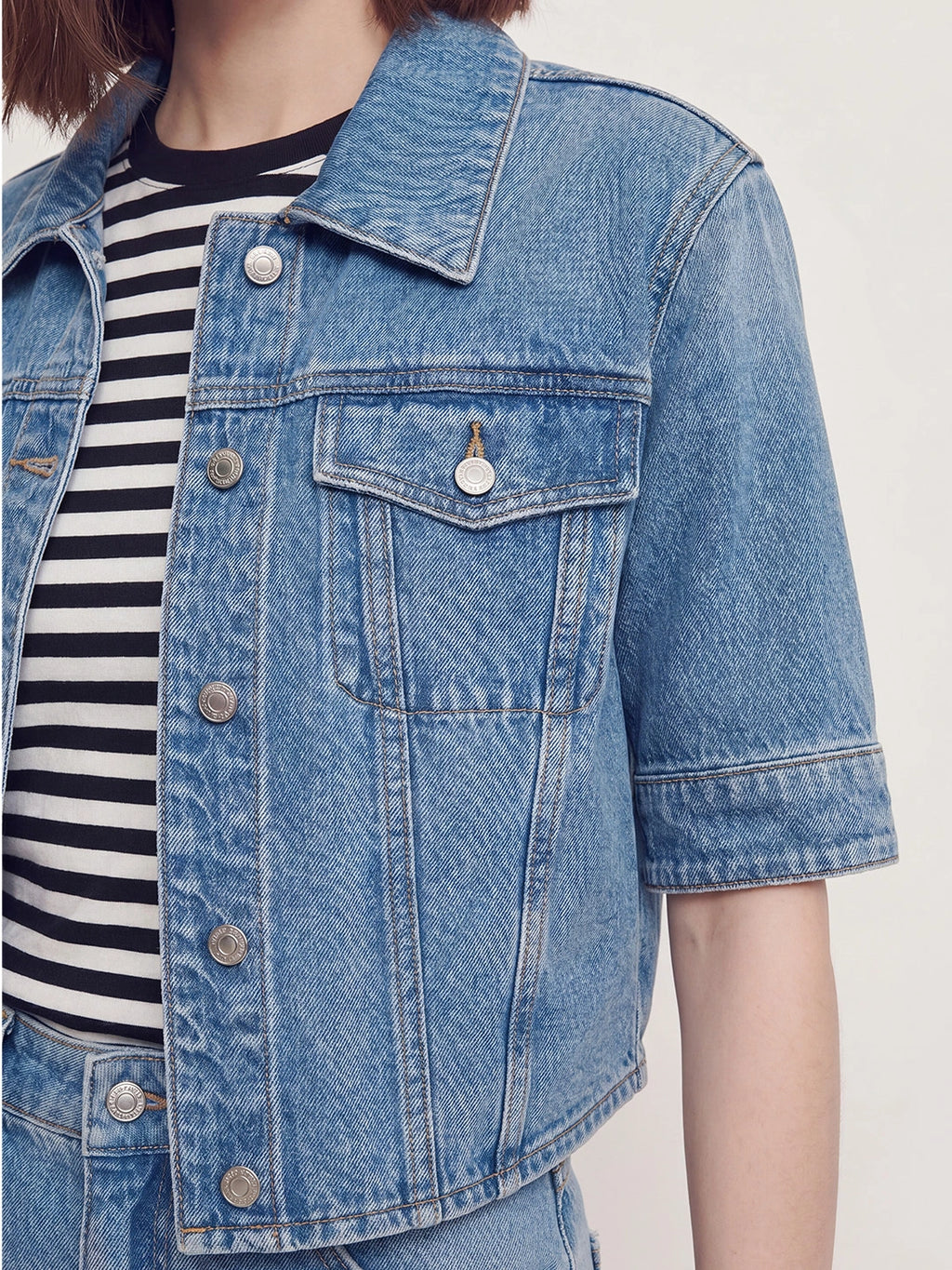 Half Sleeve Cropped Denim Jacket