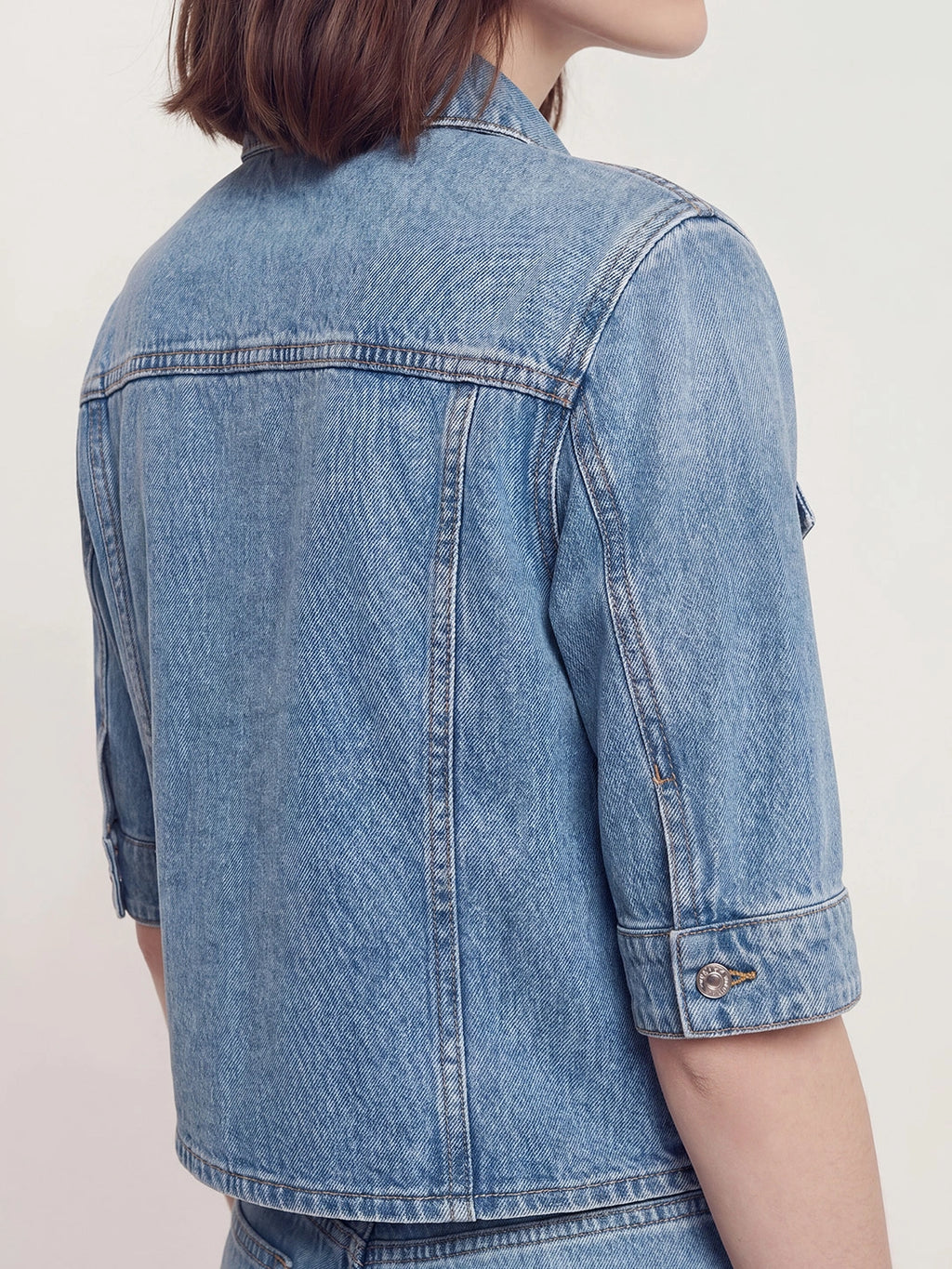 Half Sleeve Cropped Denim Jacket