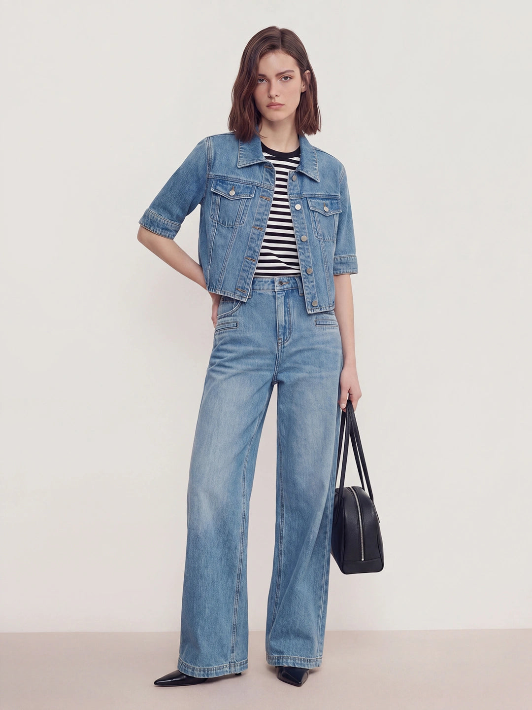 Half Sleeve Cropped Denim Jacket