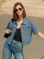 Half Sleeve Cropped Denim Jacket