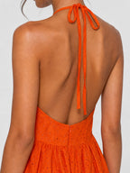 Halter Eyelet Cotton Backless Maxi Dress