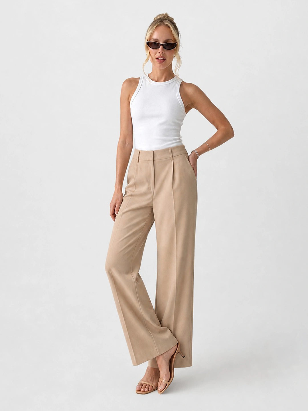 High-Waisted Tailored Elastic Wide-Leg Trousers Secondary image