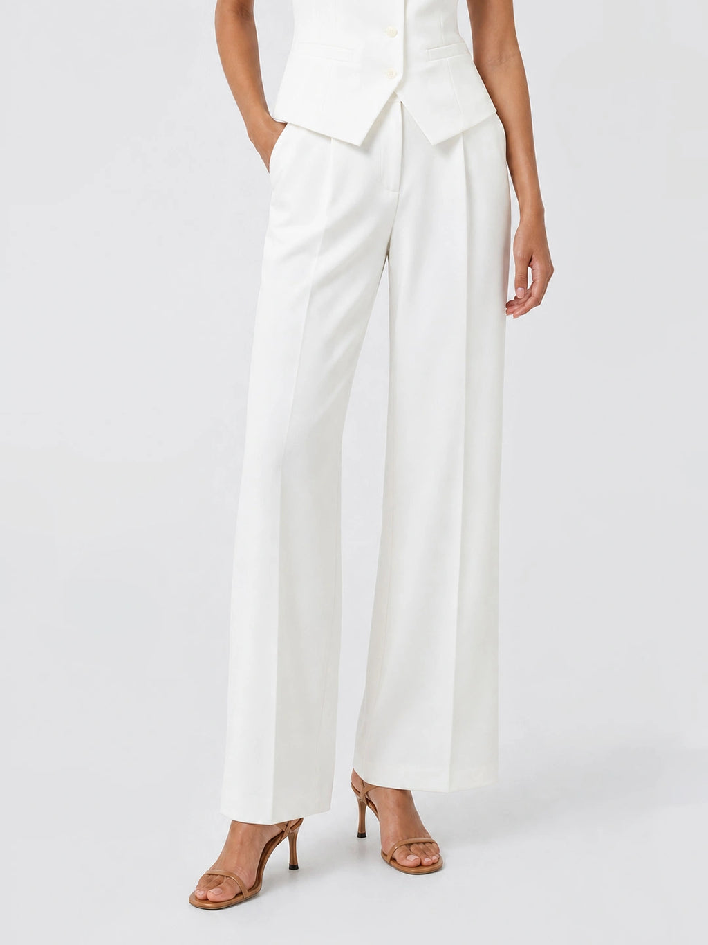 High-Waisted Tailored Elastic Wide-Leg Trousers