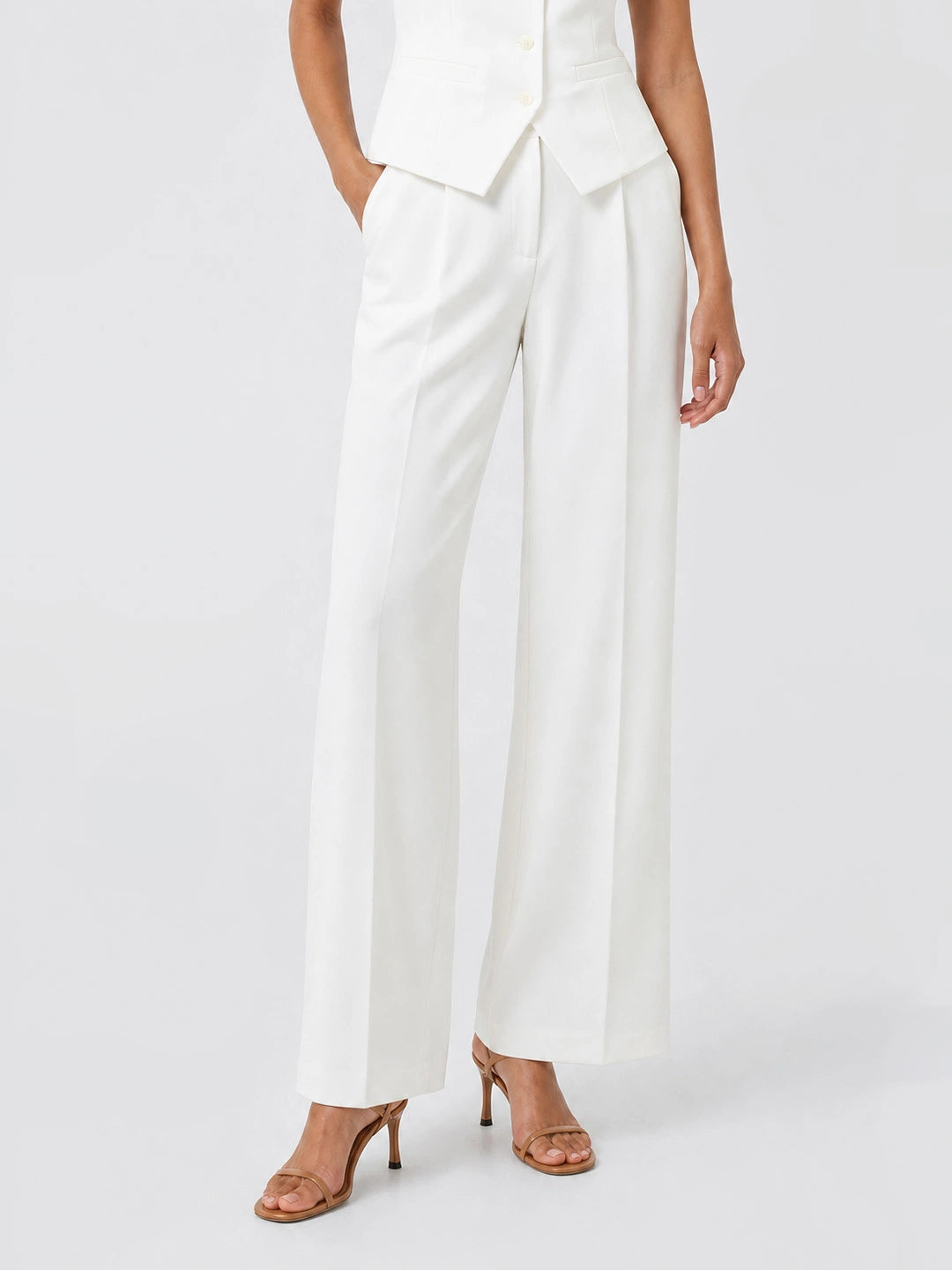 High-Waisted Tailored Elastic Wide-Leg Trousers