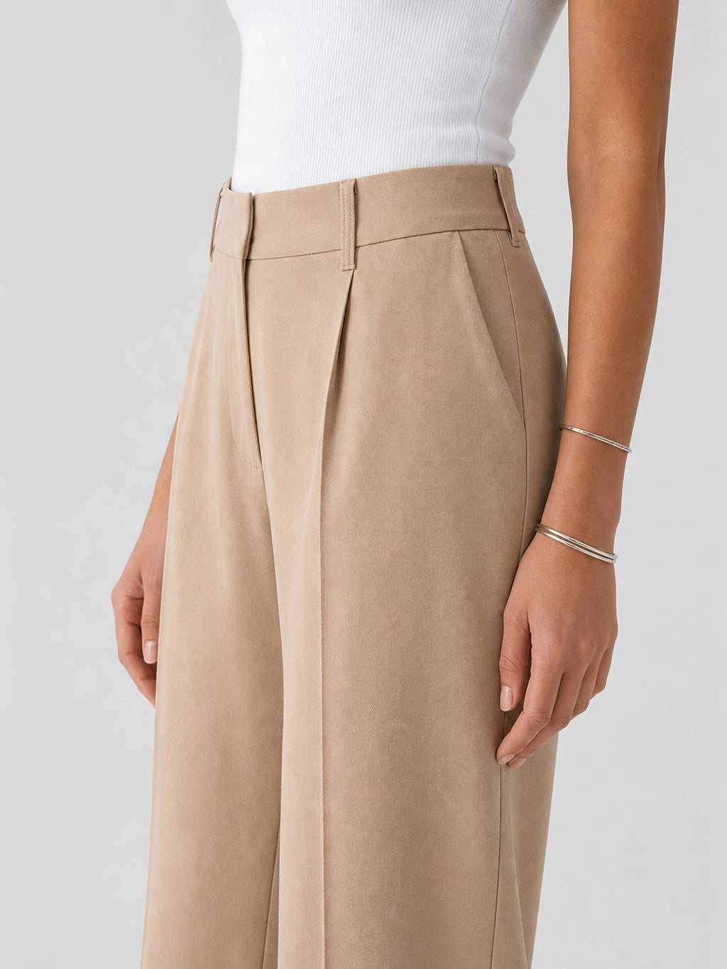 High-Waisted Tailored Elastic Wide-Leg Trousers
