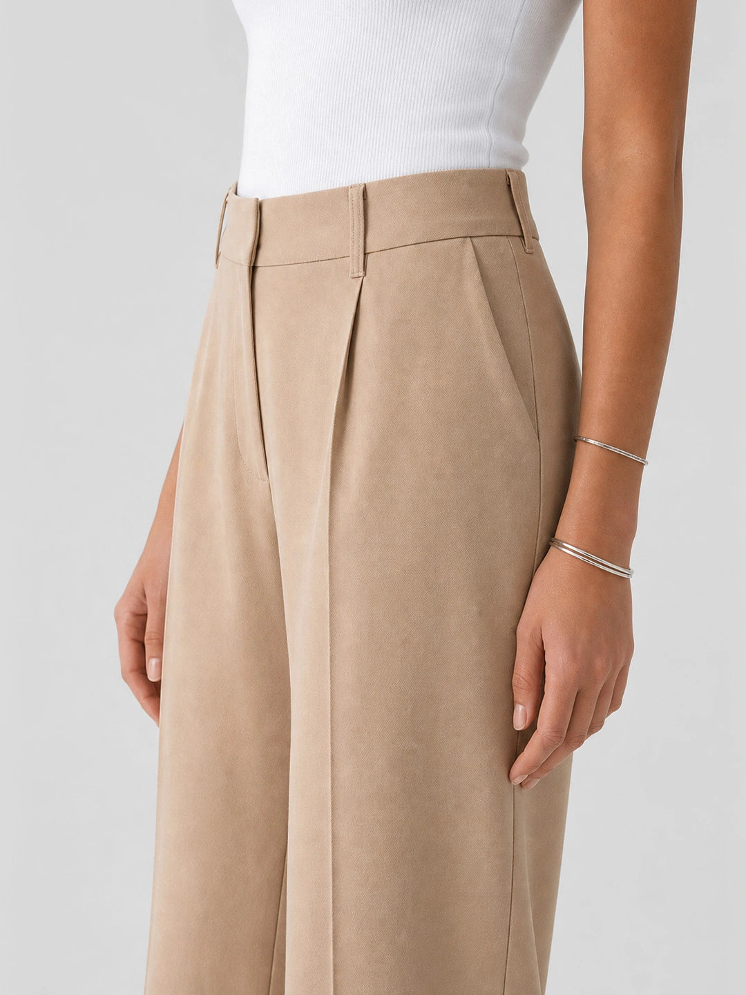 High-Waisted Tailored Elastic Wide-Leg Trousers