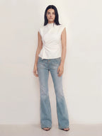 High Waisted Button Fly Flare Jeans