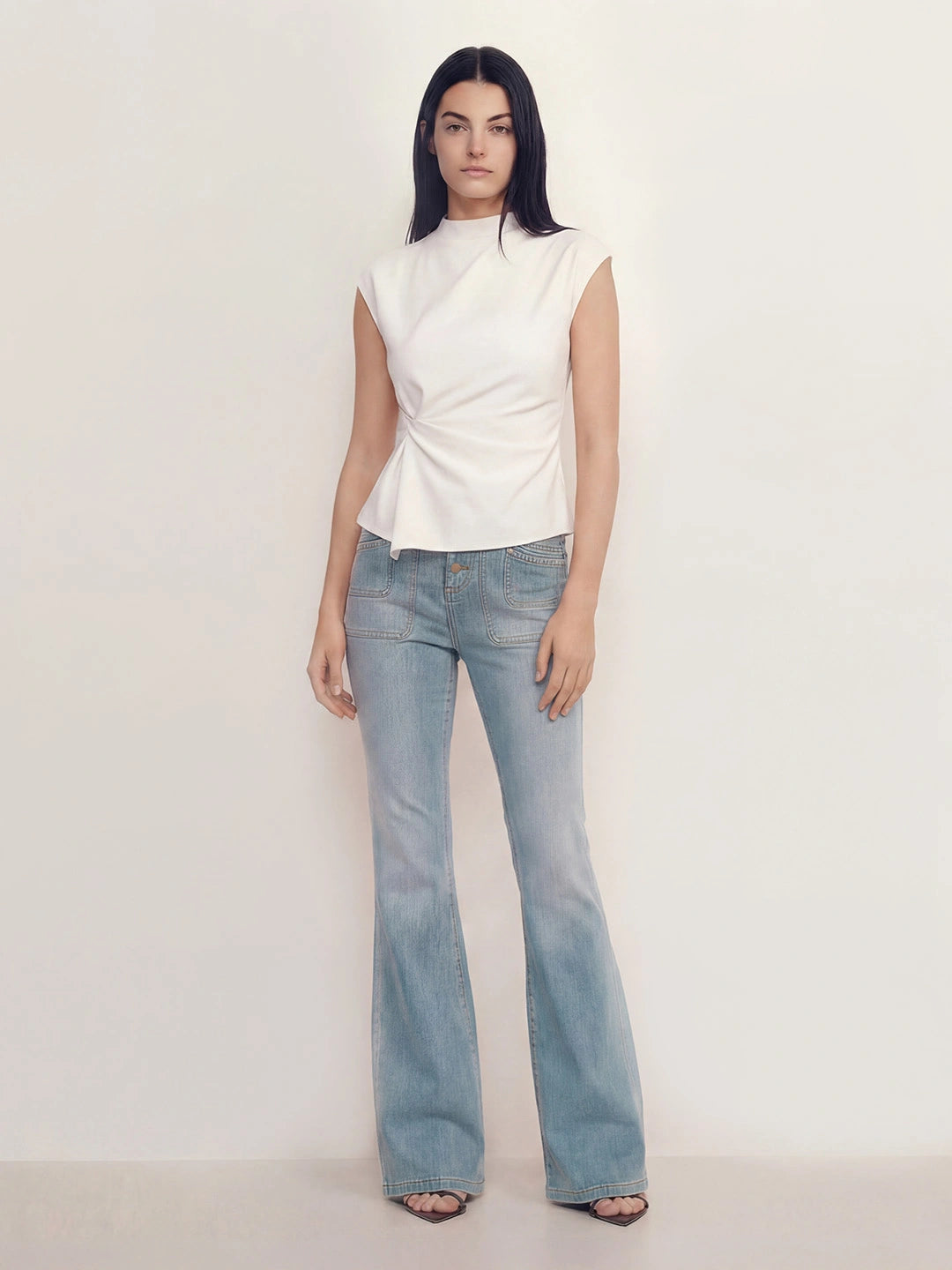 High Waisted Button Fly Flare Jeans