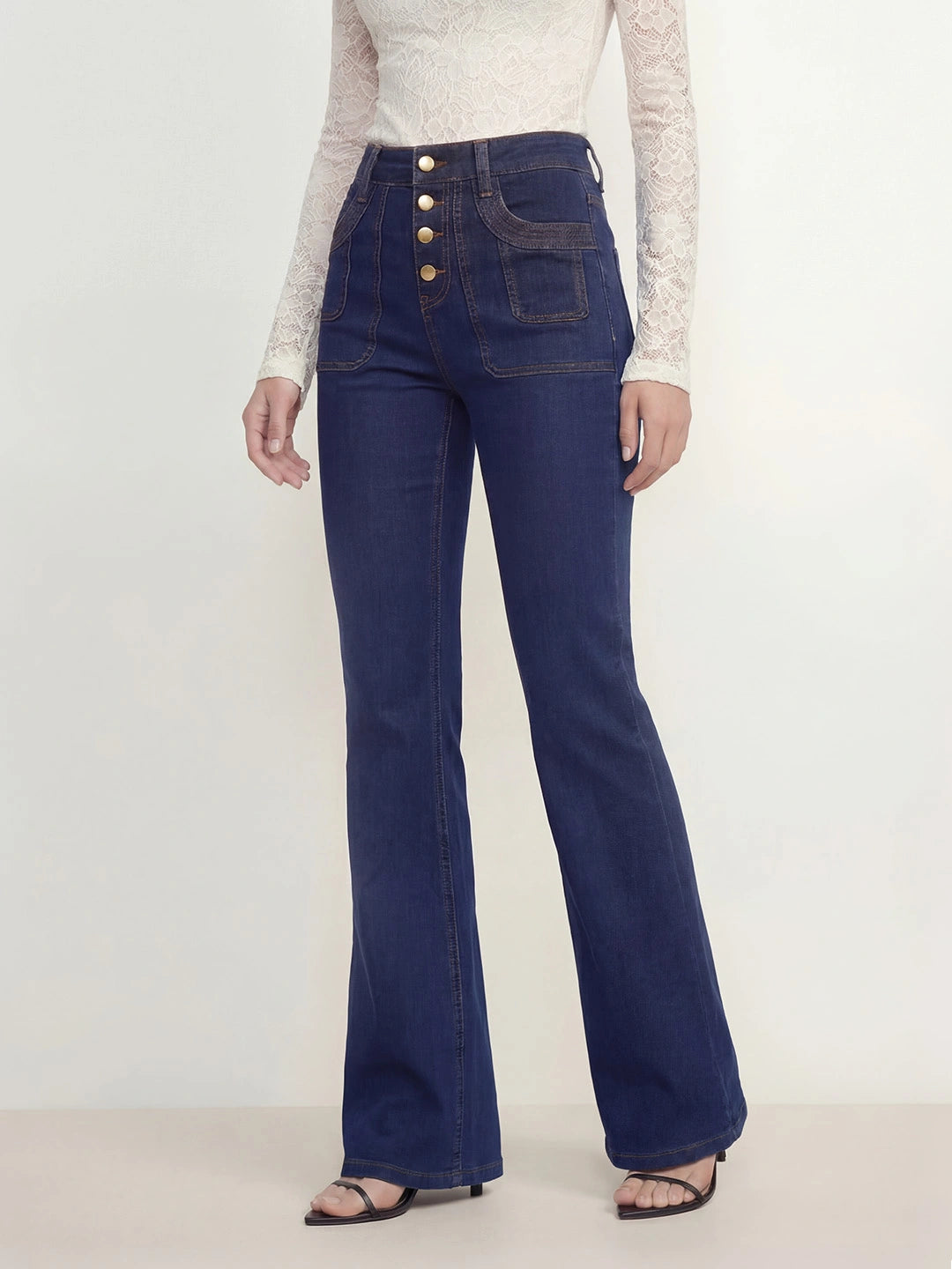 High Waisted Button Fly Flare Jeans Secondary image