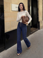 High Waisted Button Fly Flare Jeans