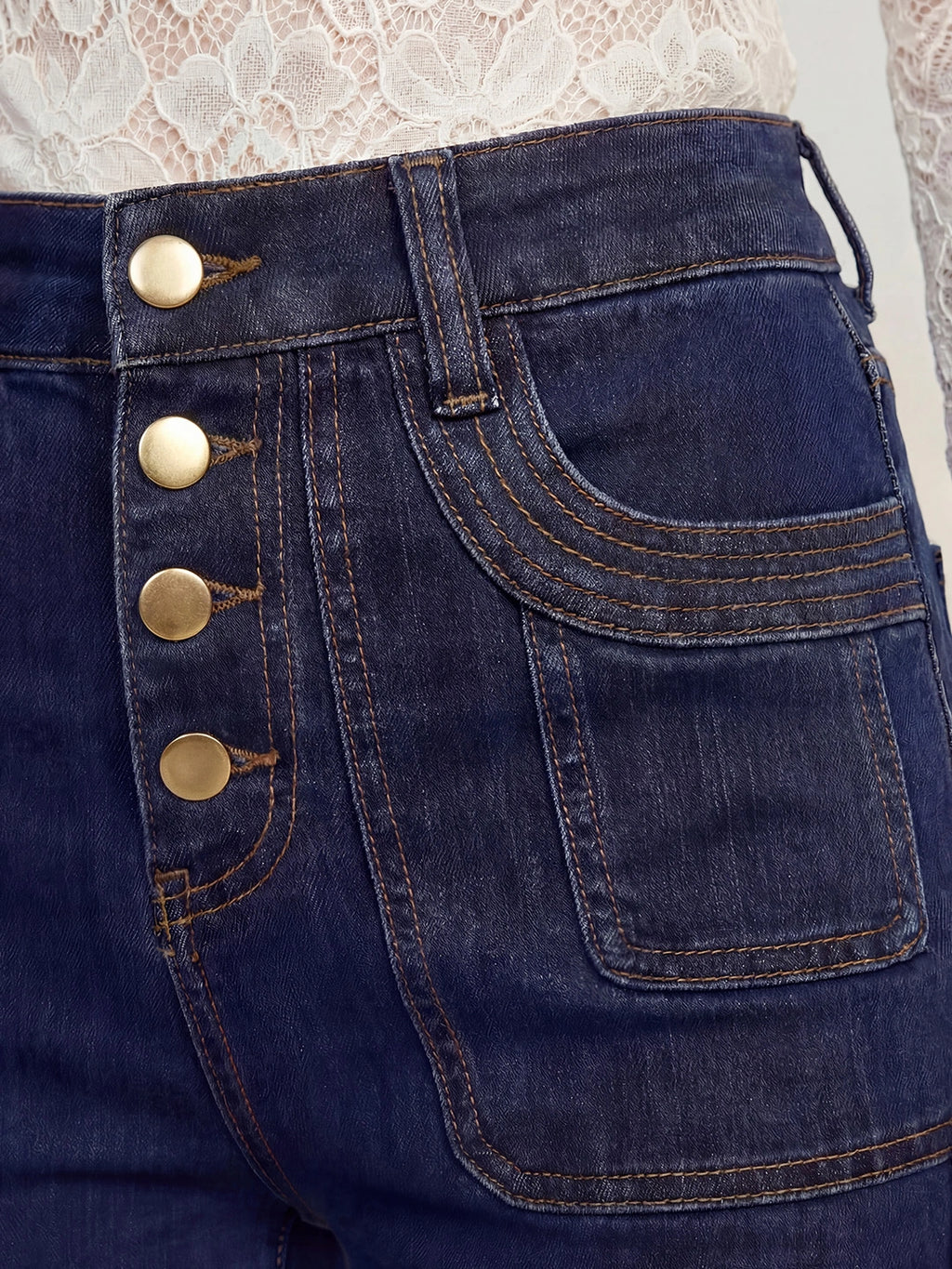 High Waisted Button Fly Flare Jeans
