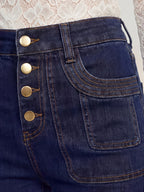 High Waisted Button Fly Flare Jeans