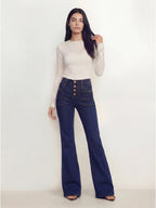 High Waisted Button Fly Flare Jeans