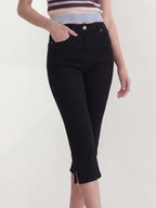 High Waisted Cotton Capri Flare Jeans