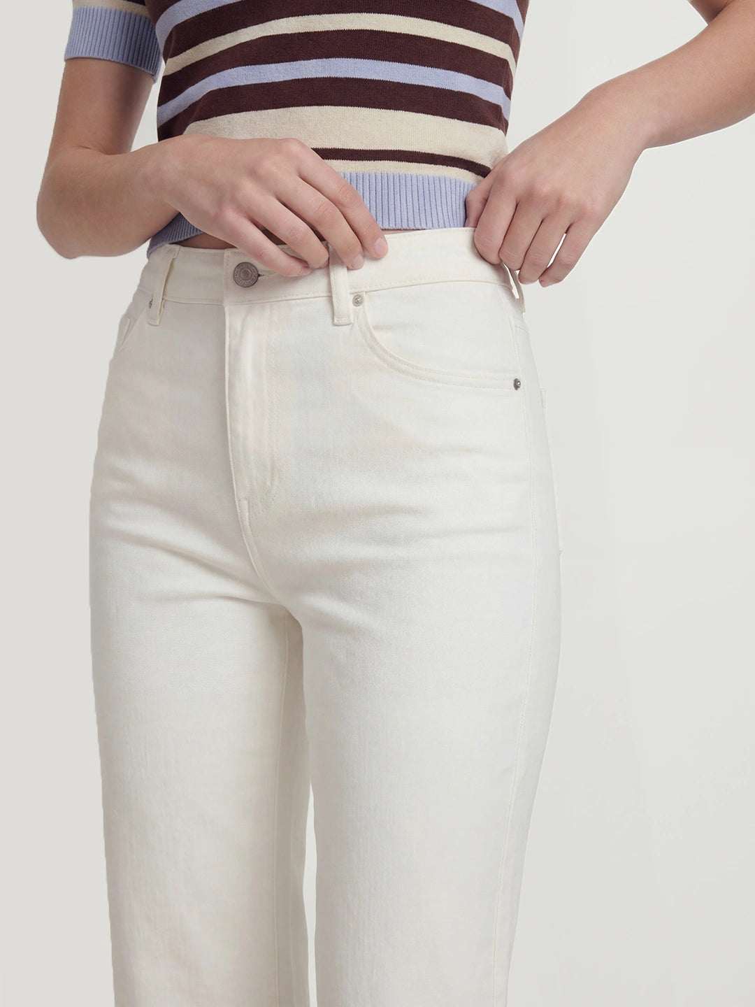 High Waisted Cotton Capri Flare Jeans