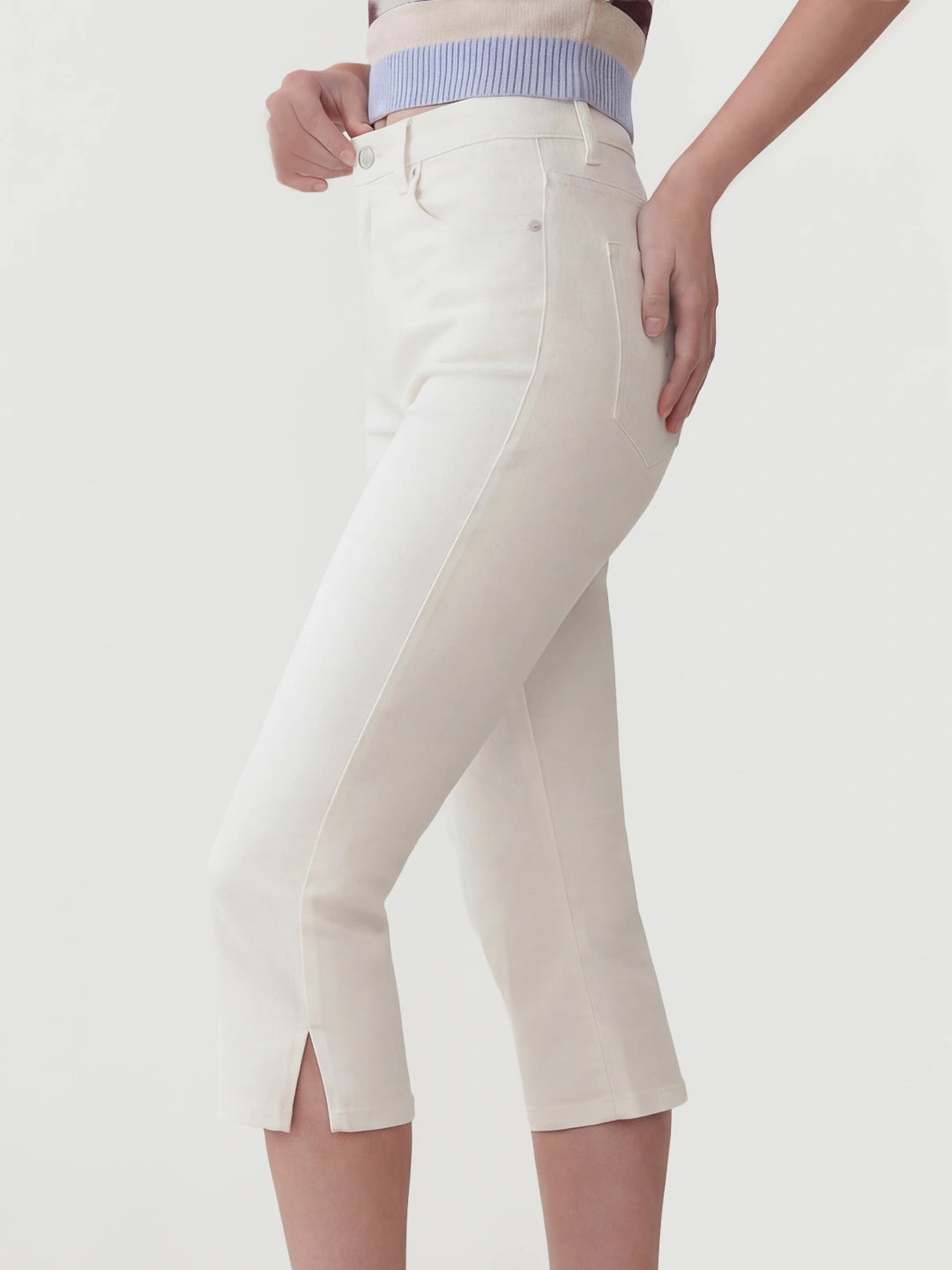 High Waisted Cotton Capri Flare Jeans