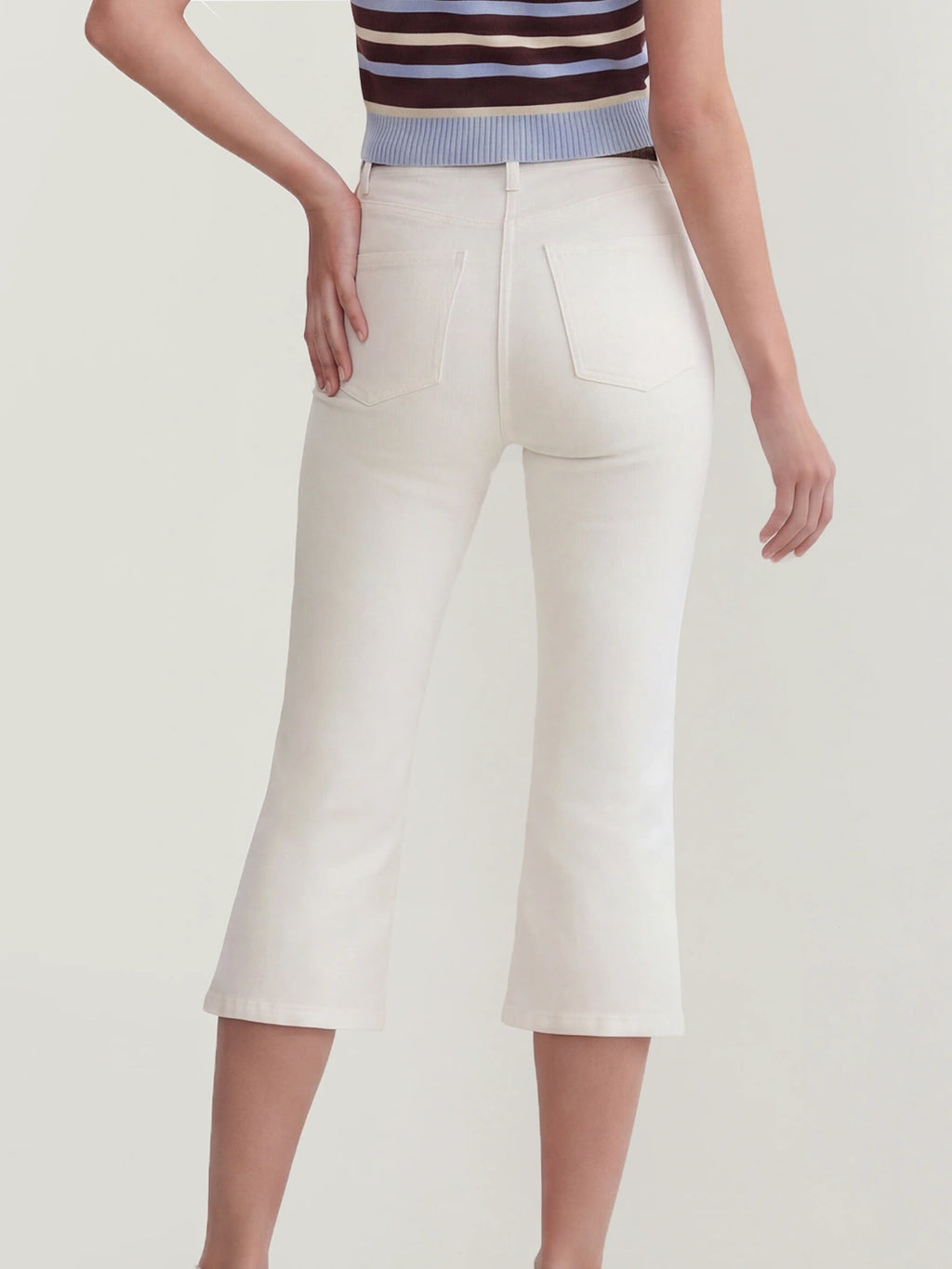 High Waisted Cotton Capri Flare Jeans