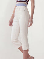 High Waisted Cotton Capri Flare Jeans