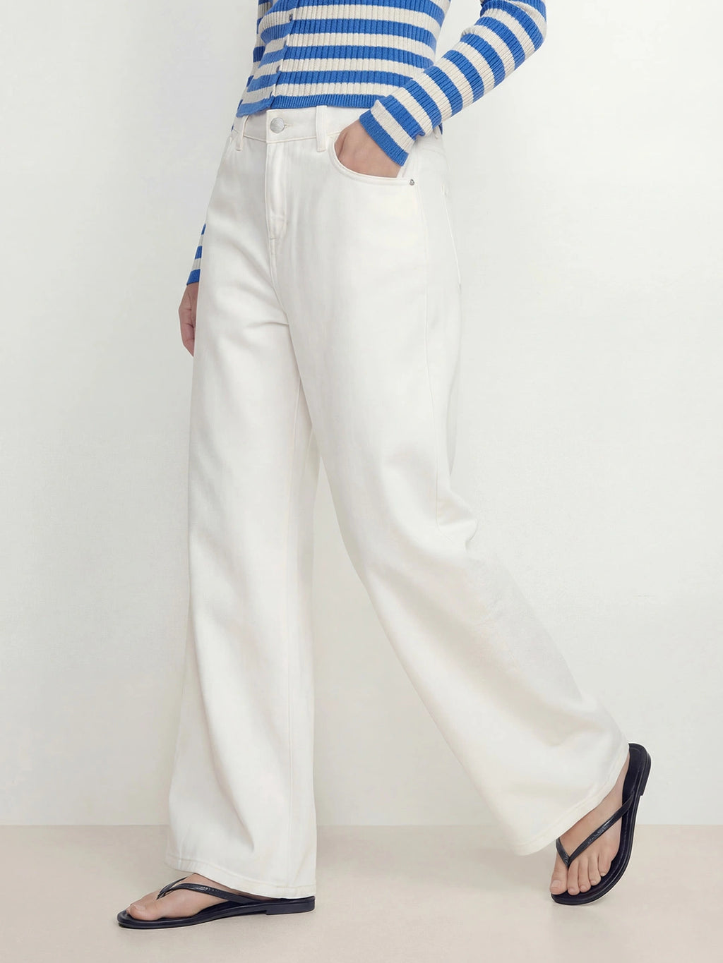 High Waisted Cotton Wide Leg Jeans