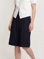 High Waisted Pleated Linen Tencel Shorts