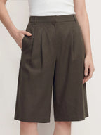High Waisted Pleated Linen Tencel Shorts