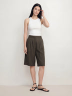 High Waisted Pleated Linen Tencel Shorts