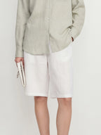 High Waisted Pleated Linen Tencel Shorts