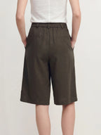 High Waisted Pleated Linen Tencel Shorts